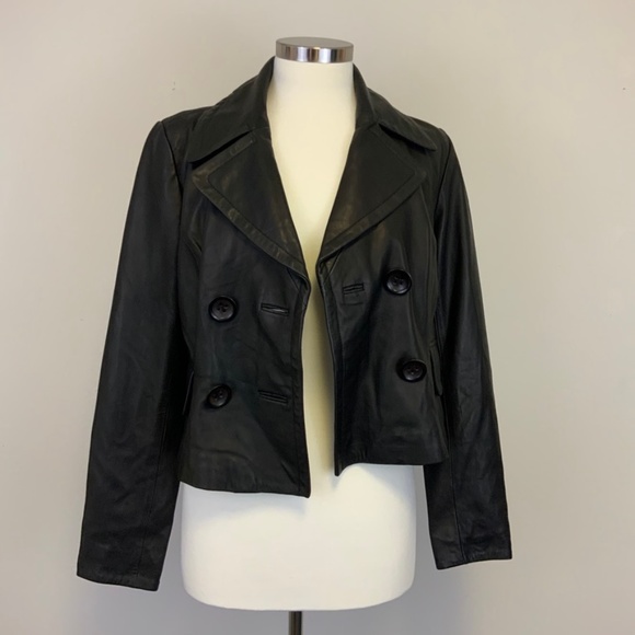 INC International Concepts Jackets & Blazers - INC Black Leather Double Breasted Jacket Sz S